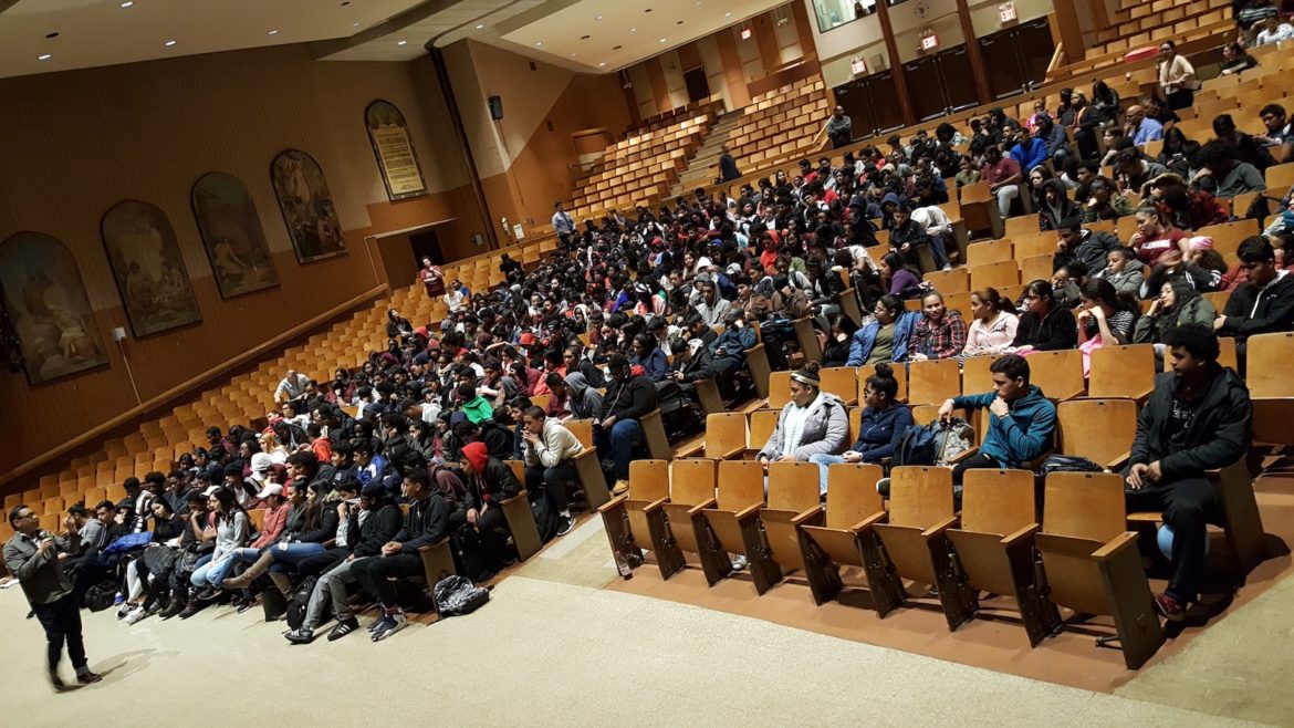 students listening to speech