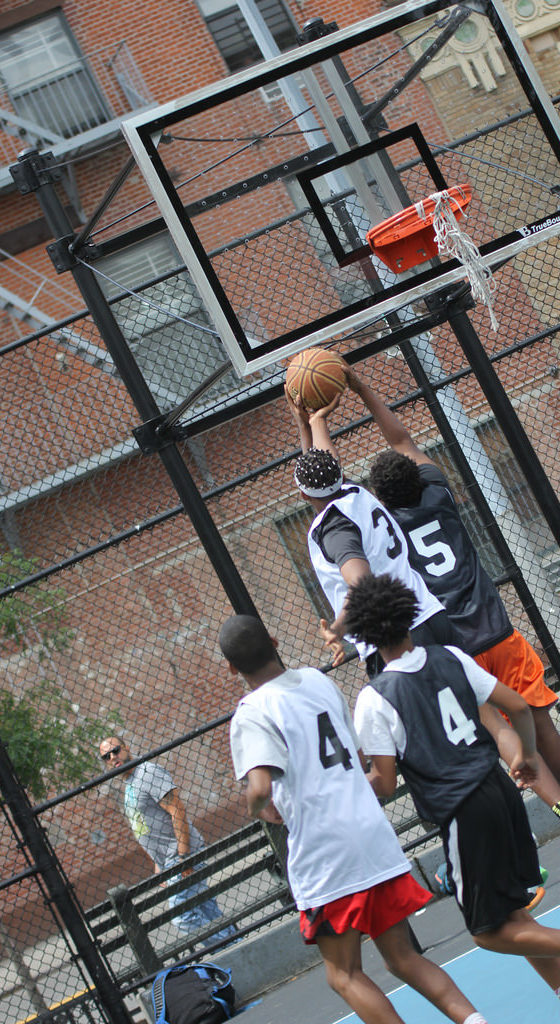 blocked shot at thrive sports basketball tournament